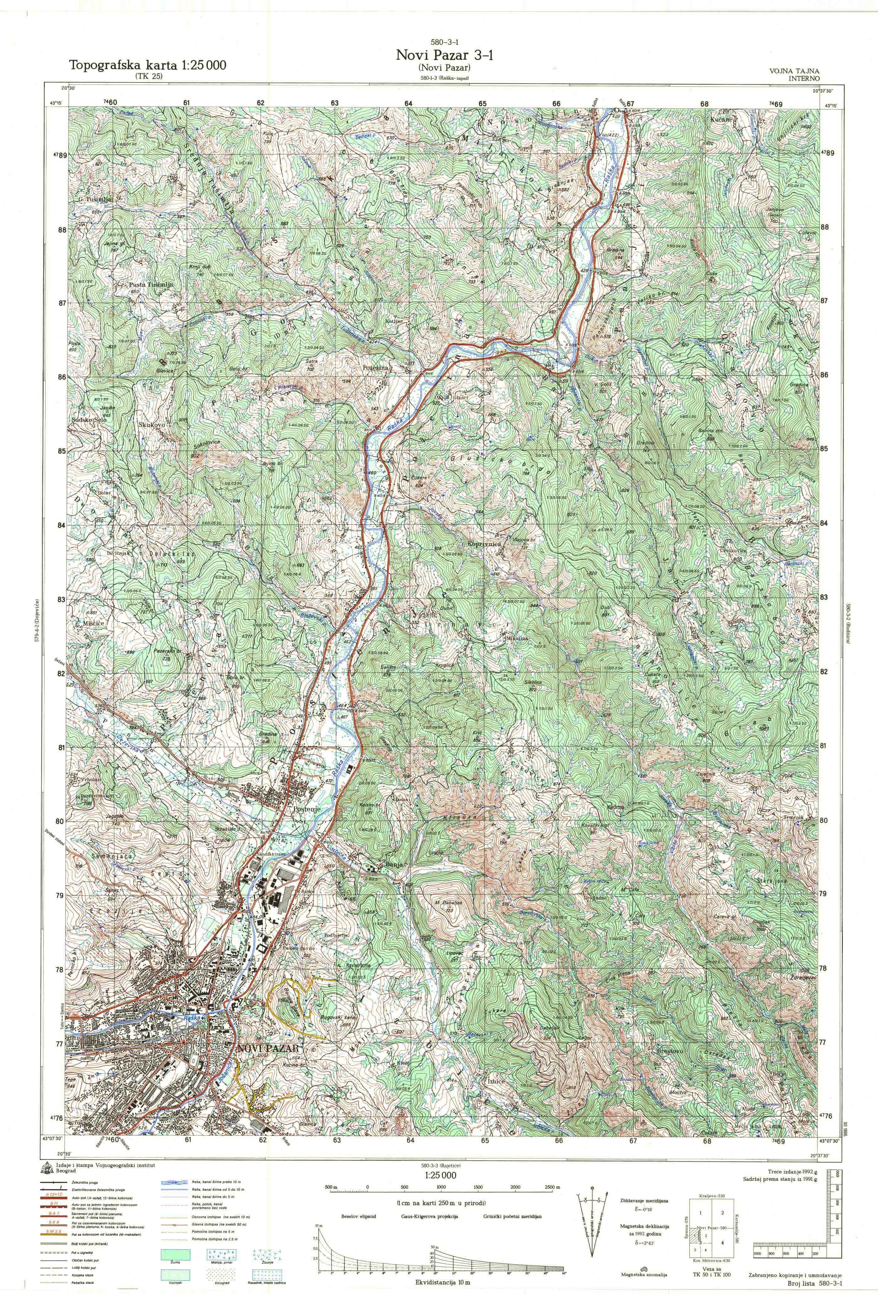  topografska karta srbije 25000 JNA  Novi Pazar